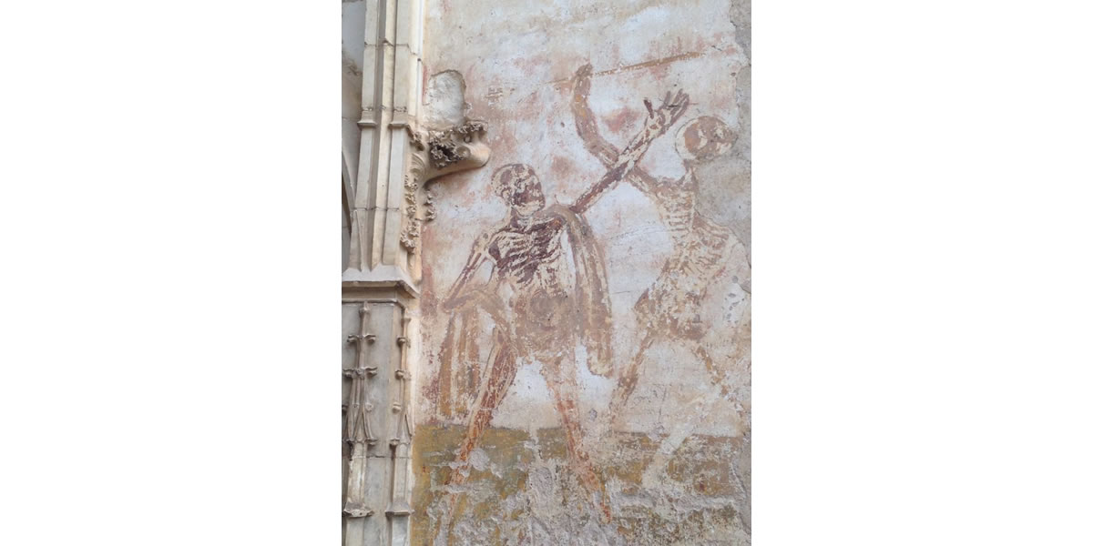 Skeletal wall paintings in Rocamadour